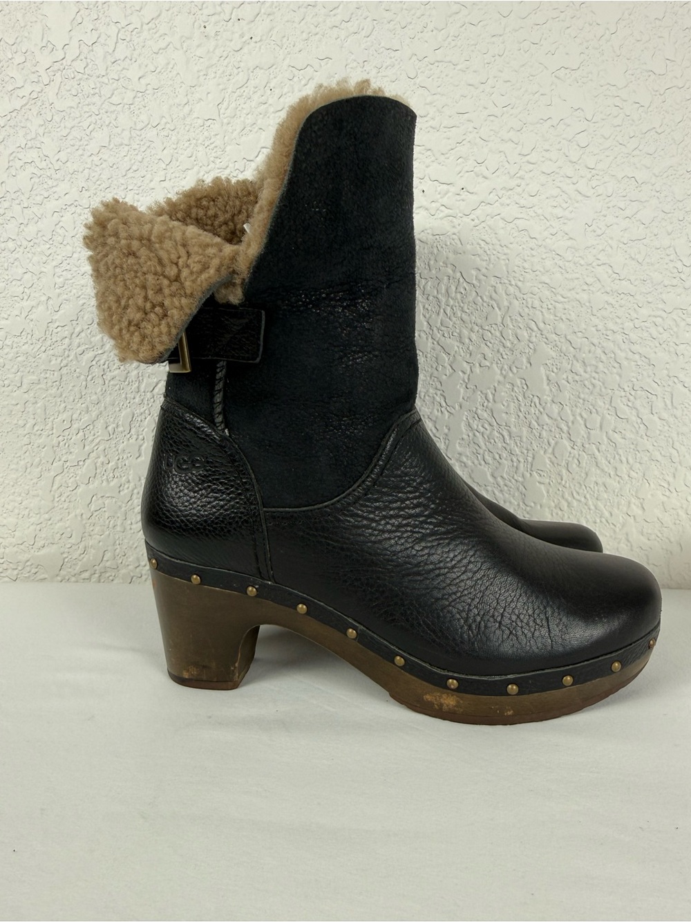UGG Amoret | Black Leather Shearling Booties | Studded | Women's 8 - Picture 9 of 10